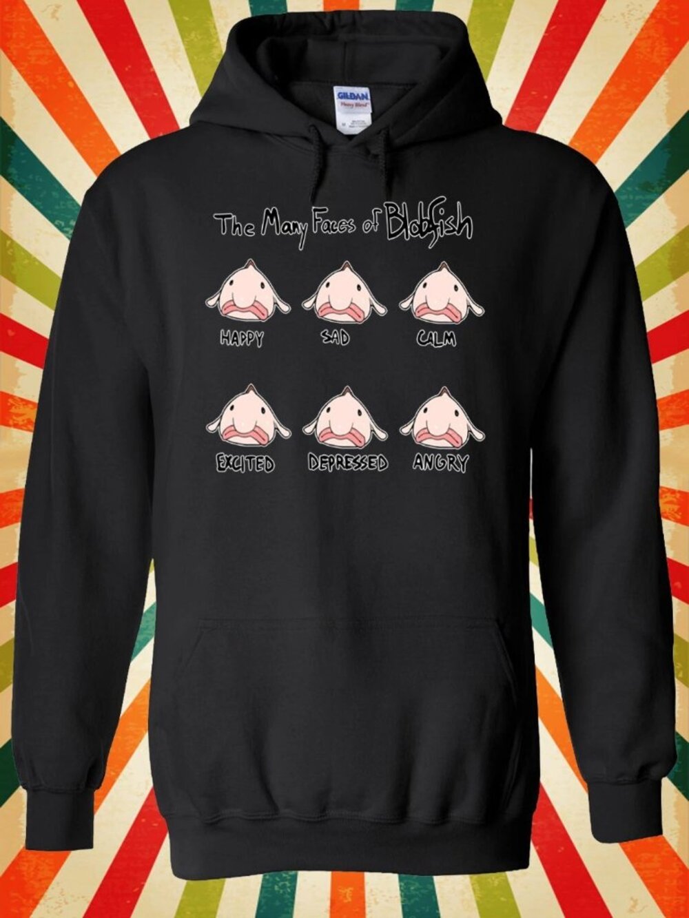 Funny Blobfish Many Faces Hoodie | Cute Meme Ocean Fish Graphic Pullover Sweatsh